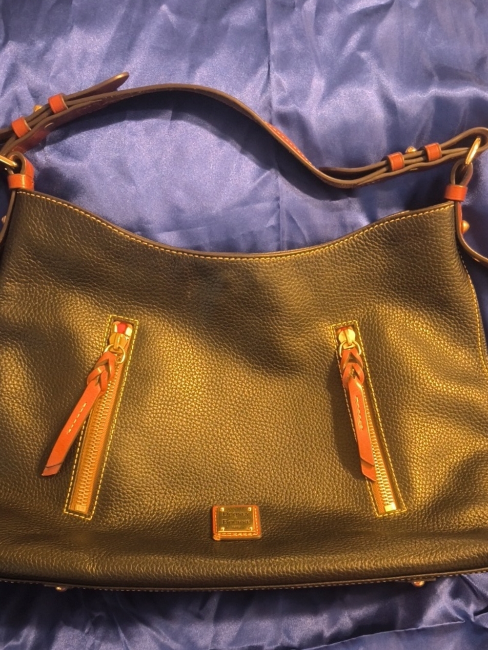 Dooney & Bourke Pebble Grain Hobo Shoulder Bag Black & Orange
